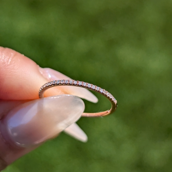 14K Rose Gold Diamond Dainty Thin Band Ring - Picture 3 of 9